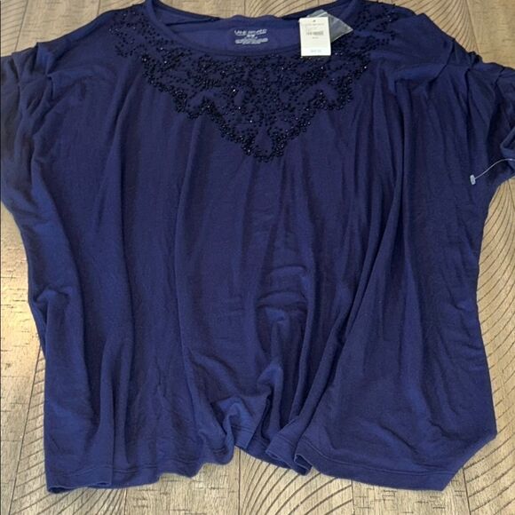 NWT Lane Bryant Beaded Elegant or Casual Navy Blue Women's Top - Picture 15 of 17